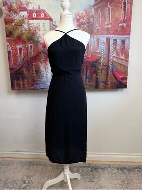 Reformation Black Crisscross Halter Midi Dress